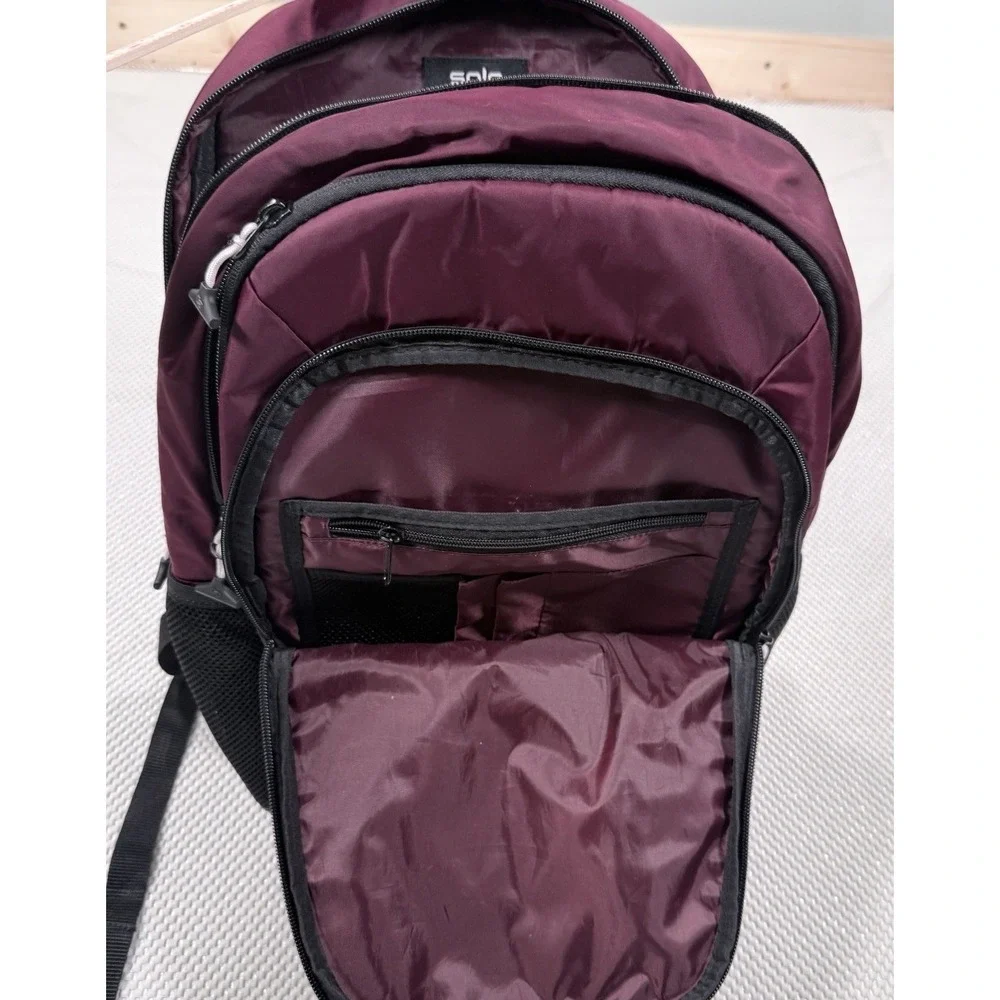 Solo New York Laptop Backpack Burgundy Black Travel School Book Bag Padded